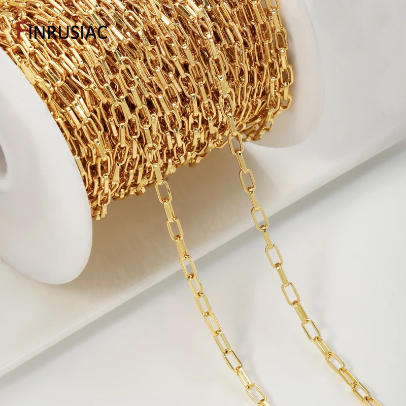 18K Gold Plated Brass Square Link Chain,3.8*7.7mm Paperclip Chain Oval Link Chain for DIY jewelry making accessories