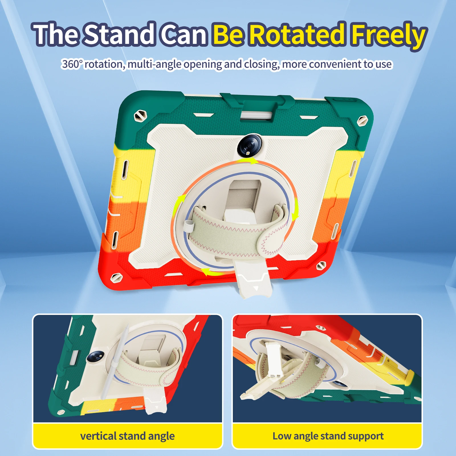 360 Rotatable Armor Case - Heavy Duty Rugged Cover with Multi-Angle Stand & Hand Strap, Shockproof