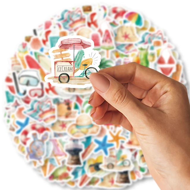 46PCS Starfish, Swim Ring, Popsicle Summer Beach Theme Stickers Decorated Notebook Diary Skateboard DIY Classic Toy Stationery 3