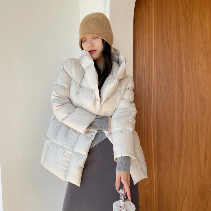 

Winter 2023 New Fashion Trendy Hoodie Cinched Slimming Lace-up White Duck down Jacket Coat