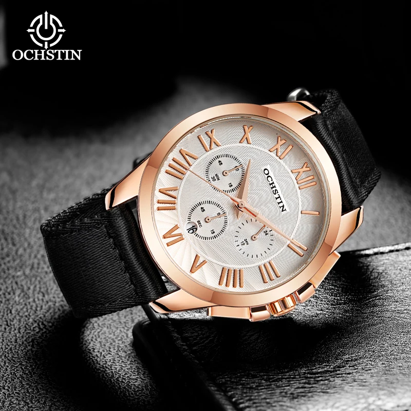 OCHSTIN Luxury Man Watch High Quality Waterproof Chronograph Luminous Men's Wristwatch Leather Men Quartz Watches Casual Clock