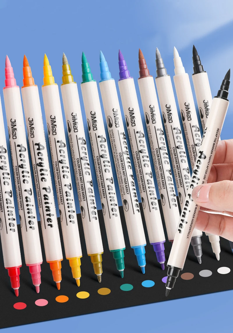 

NEW 12/24/36 Colors Sketch Markers Set Dual Brush Acrylic Paint Pens Calligraphy Lettering Rock Glass Canvas Metal Ceramic Wood