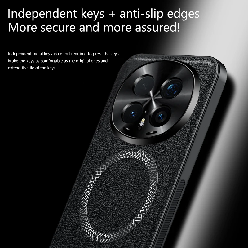 Luxury Leather Texture Magnetic Case for Honor Magic 8 Pro - Wireless Charging Compatible