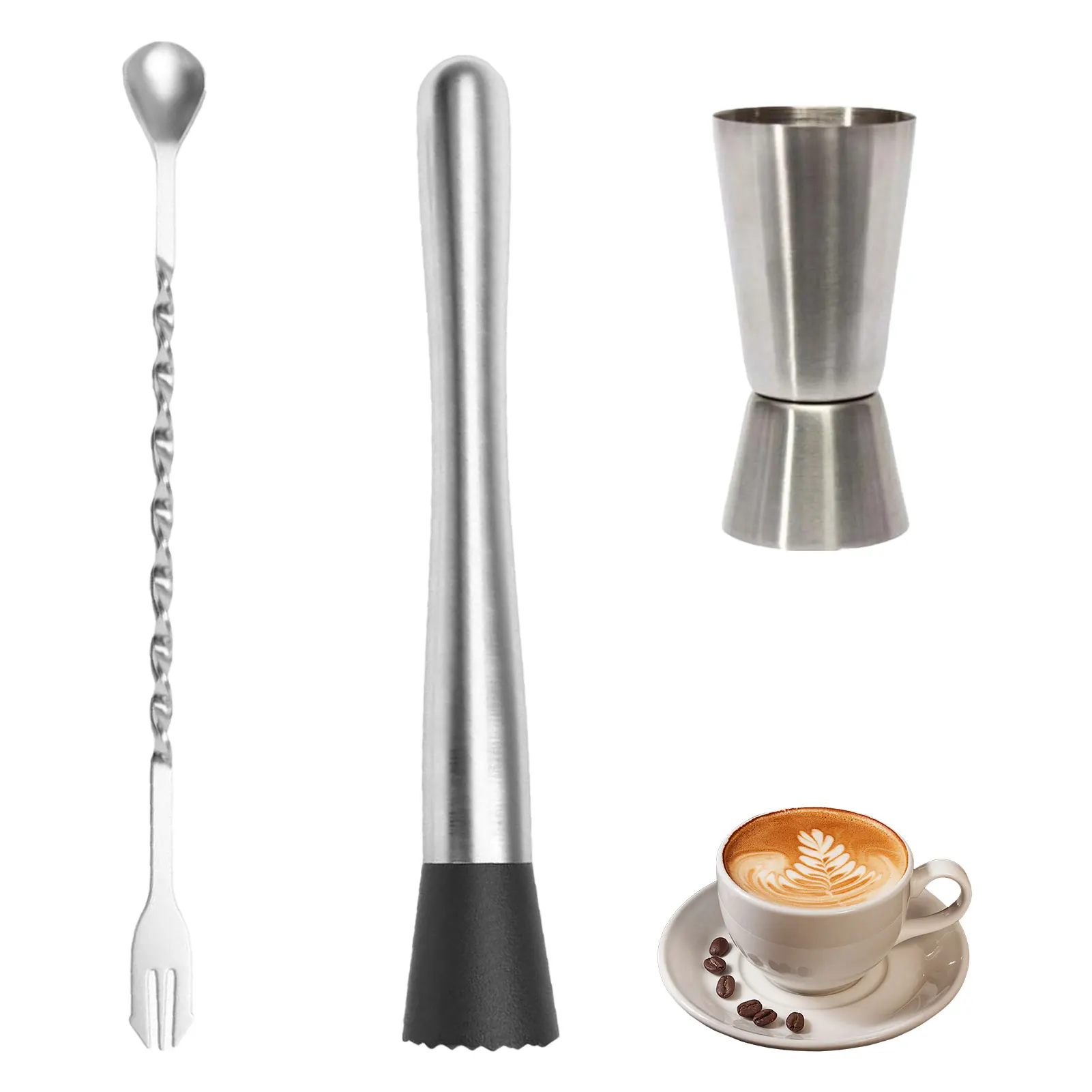 3pcs Stainless Steel Cocktail Muddler And Mixing Spoon Home Bar Tool Set Create Delicious Mojitos Fruit Based Drinks Bar Tool