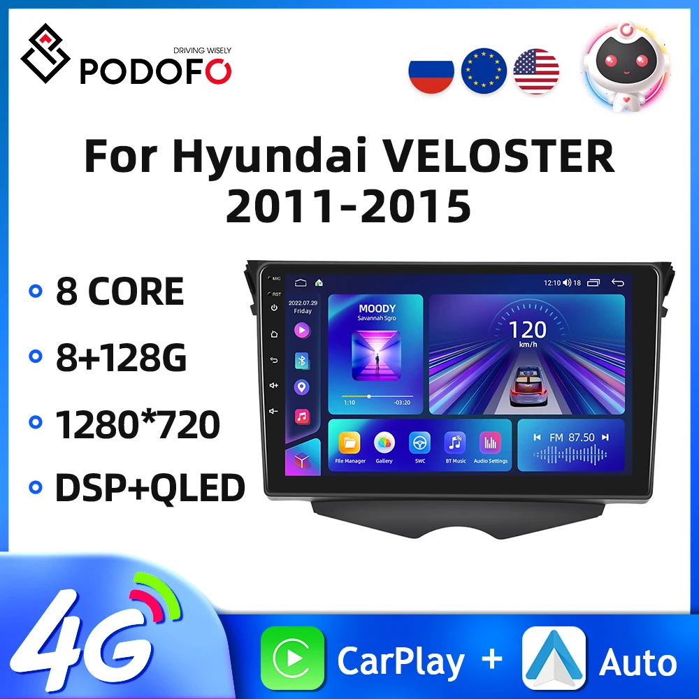 

Podofo Android 9'' Car Radio For Hyundai VELOSTER 2011-2015 2Din Automotive Multimedia GPS Navigation 4G WIFI Carplay Autoradio