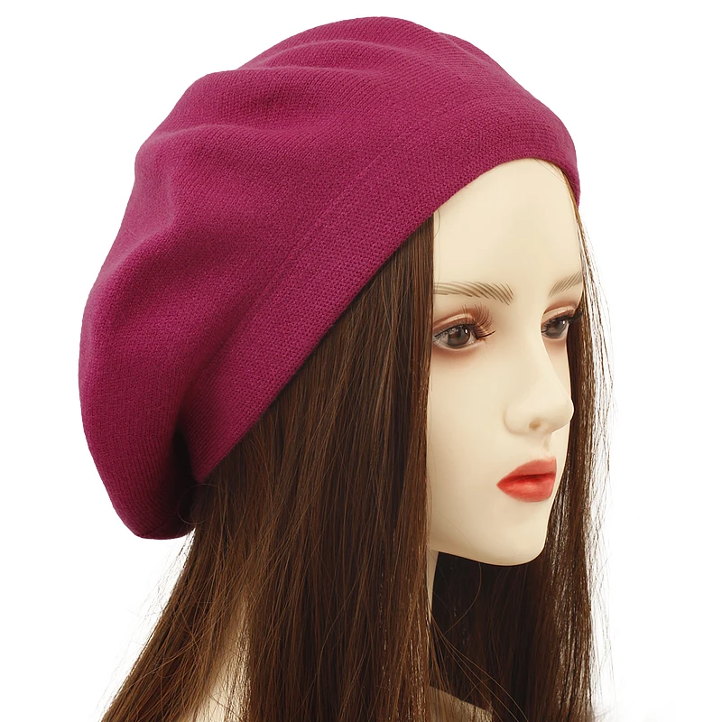 Hot Sale Geebro Women's Cashmere French Hat Causal Plain Knit Wool Soft Berets for Ladies Knitted Artist Beret Cap Hats_voghion.com