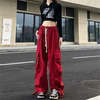 Red Cargo Pants Women Gothic Joggers High Waist Loose Female Hip Hop Trousers Korean Punk Pants Funny Capri Femme Sweatpants