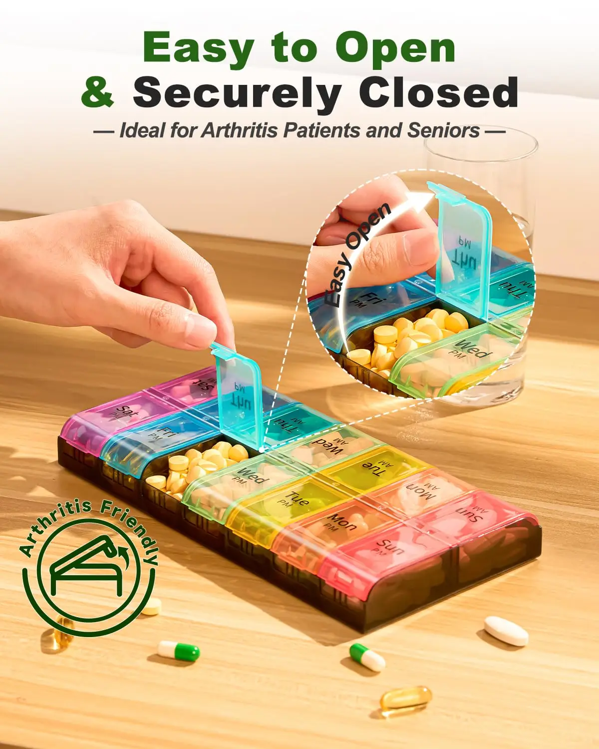 Weekly AM/PM Pill Organizer for Travel - 7-Day Double Storage for Medications