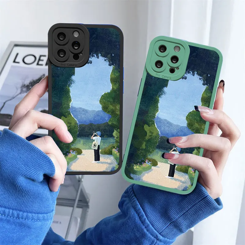 Charming Cartoon Green Lawn Soft Phone Case – Vintage Cute Suburban Relaxation Design