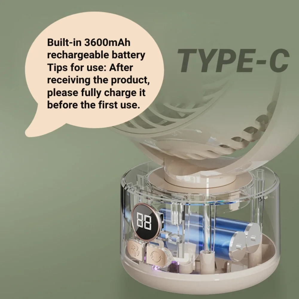 Description Picture 6 of itemLED Digital Power Display Desktop Fan Automatic 360Â°Rotation Type-C Rechargeable Electric Fans Portable Air Circulation Fan Fan