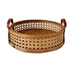 Rattan Woven Storage Basket Room Round Placing Tray for Fruit Bread Breathable Desktop Organizer -Brown 1