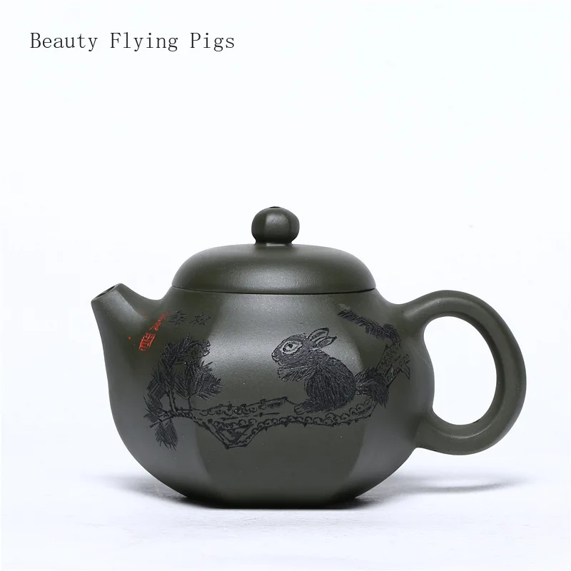 

1PCS purple clay teapot original mine green mud handmade hexagonal text teapot kung fu tea set by famous artisans