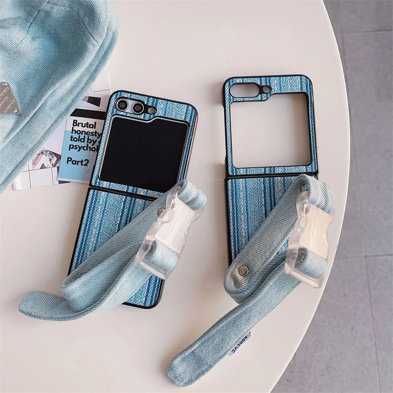 

Jeans Strap Phone Case for Samsung Galaxy Z Flip 5 4 3 Protective Back Cover for ZFlip3 ZFlip4 ZFlip5 Case Shell