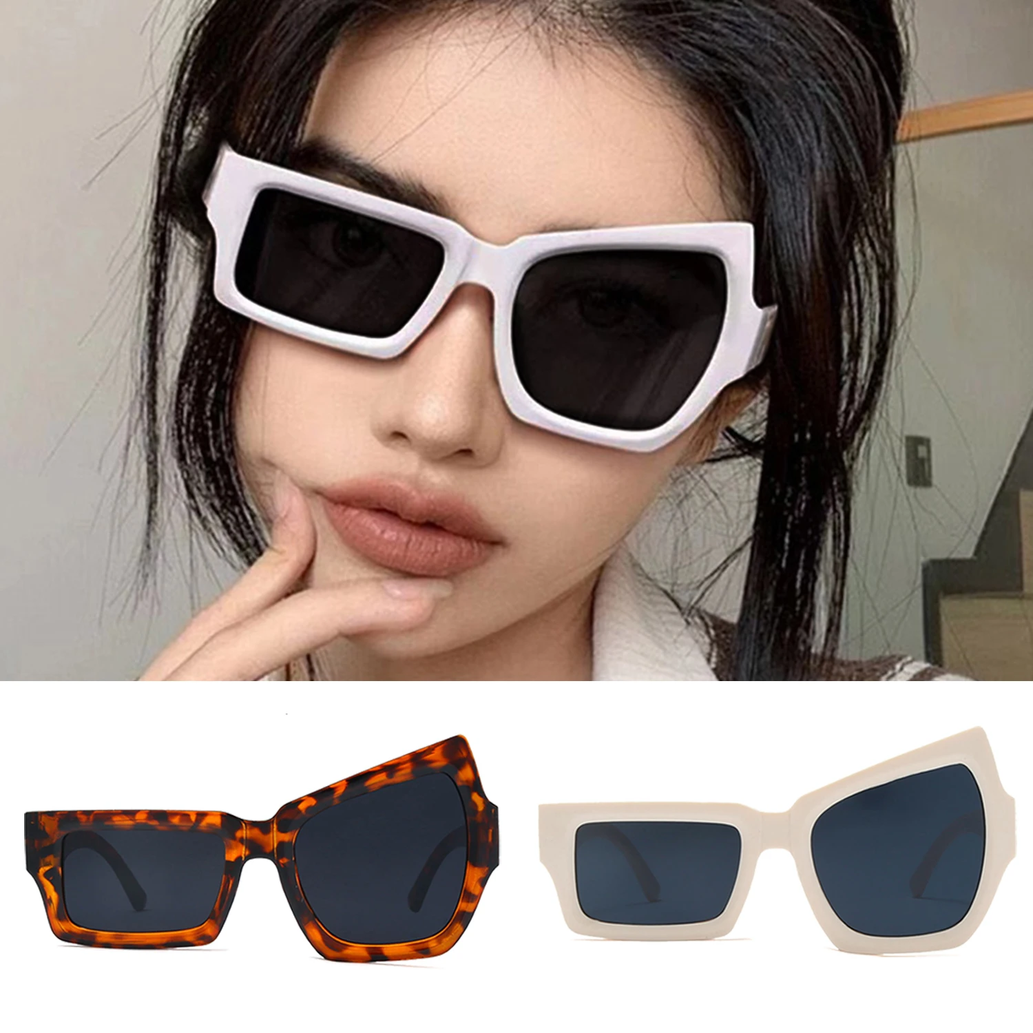 

Funny Trendy Hip Hop Glasses With Raised Eyebrows On One Side Irregular Personality Sun Glasses Summer UV400 Sunglass For Unisex