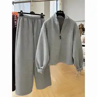 Survêtement pour femmes, mode automne, sweat-shirt chaud en peluche, deux pièces, surdimensionné, solide, pulls décontractés, ensembles pantalons longs 1