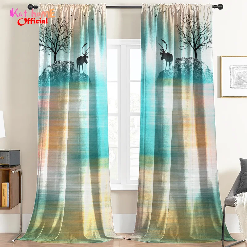 Ombre Elk Blackout Curtains Window Curtains For Living Room Bedroom Kitchen Door Doorways Curtain Elegant Boho Home Decoration 2