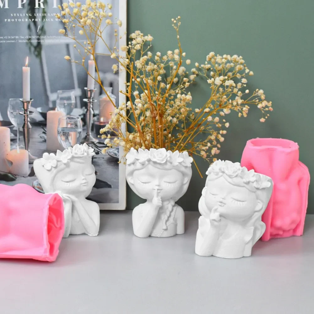 Silicone Mold Concrete Vase DIY Handmade Girl Head Shaped Flower Pot Plaster Epoxy Resin Pen Holder Molds Home Decor Supplies silicone mold