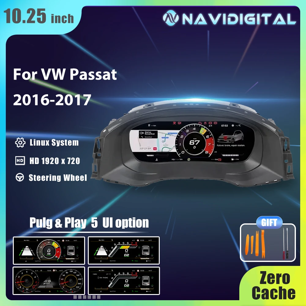Tablero digital Lcd de 10,25 pulgadas para Volkswagen Passat 2016, 2017, compatible con HDMI, Carplay, Radio, Panel de instrumentos 1