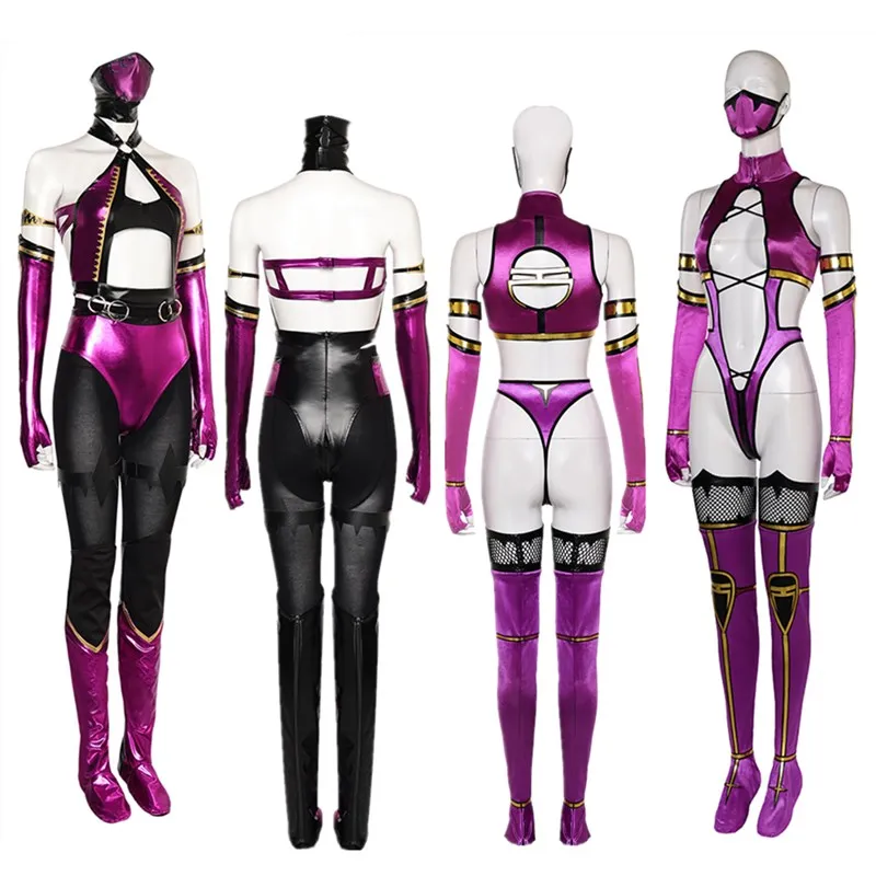 

Game Mortal Cos Kombat Mileena Cosplay Costume Adult Women Fantasy Jumpsuit Mask Gloves Outfits Halloween Carnival Disguise Suit