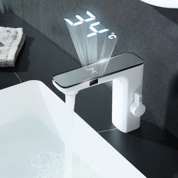 Rubinetto per lavabo da bagno con sensore Daul bianco intelligente Miscelatore acqua calda fredda Rubinetto per lavabo da bagno con montaggio su piano 1