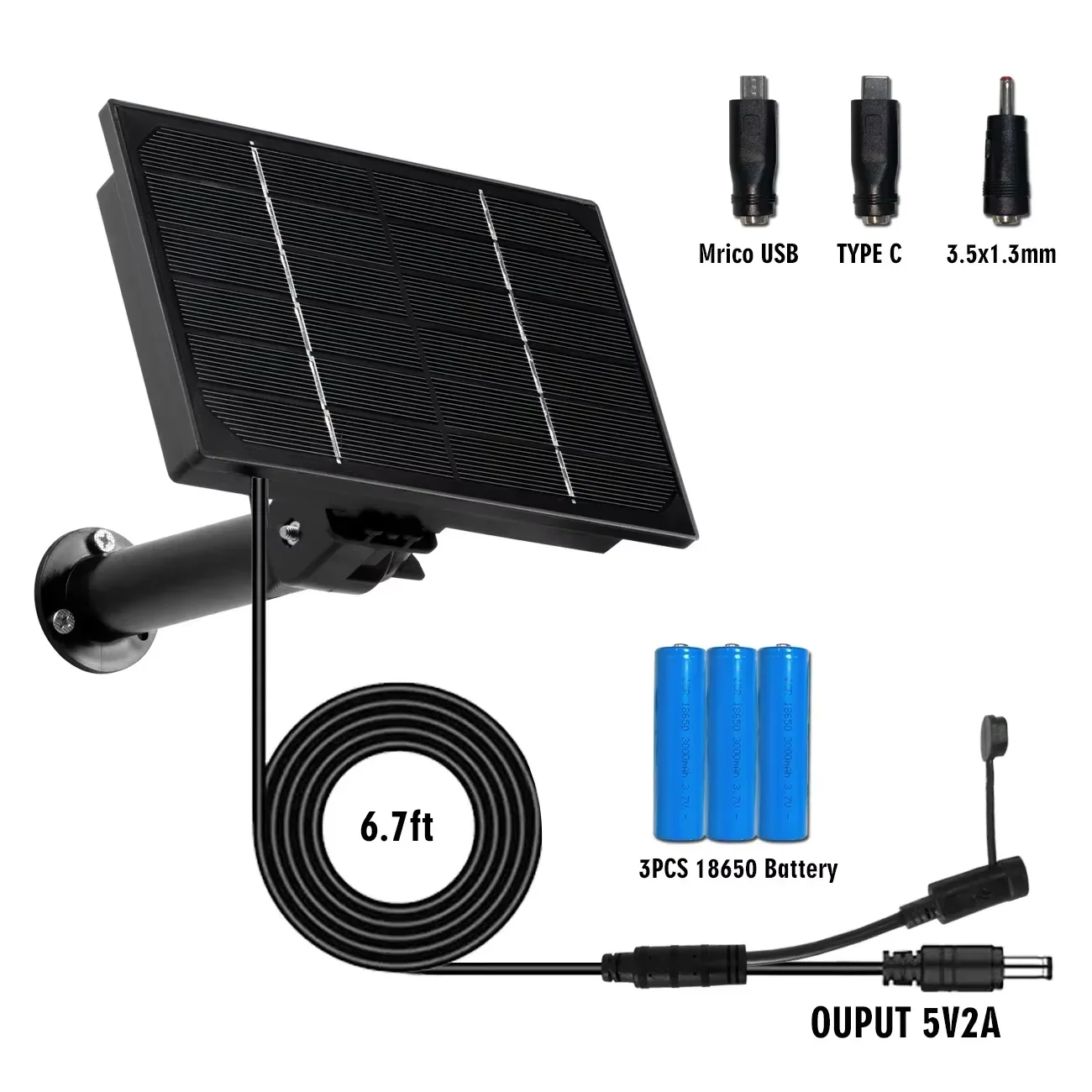 4W Waterproof Solar Panel 3 In 1 DC/Micro Output 5V Solar Cells Charge Built-in 18650 Battery for Outdoor Security IP Camera solar panel mounting set
