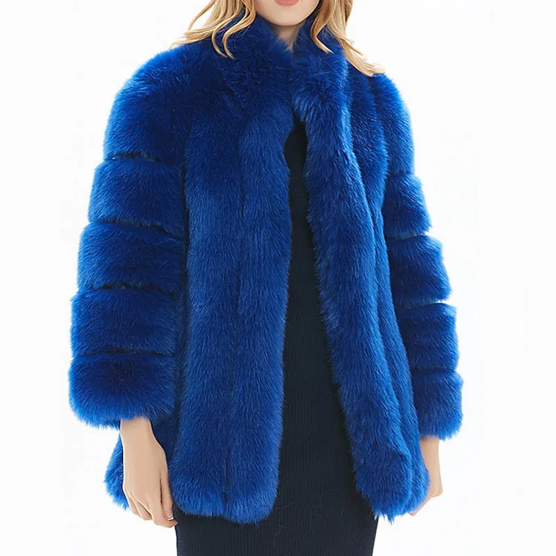 Fur Stitching Ladies Jacket Flocking Black Fox European and American Lapel Faux Fur Street Hipster Red Jacket