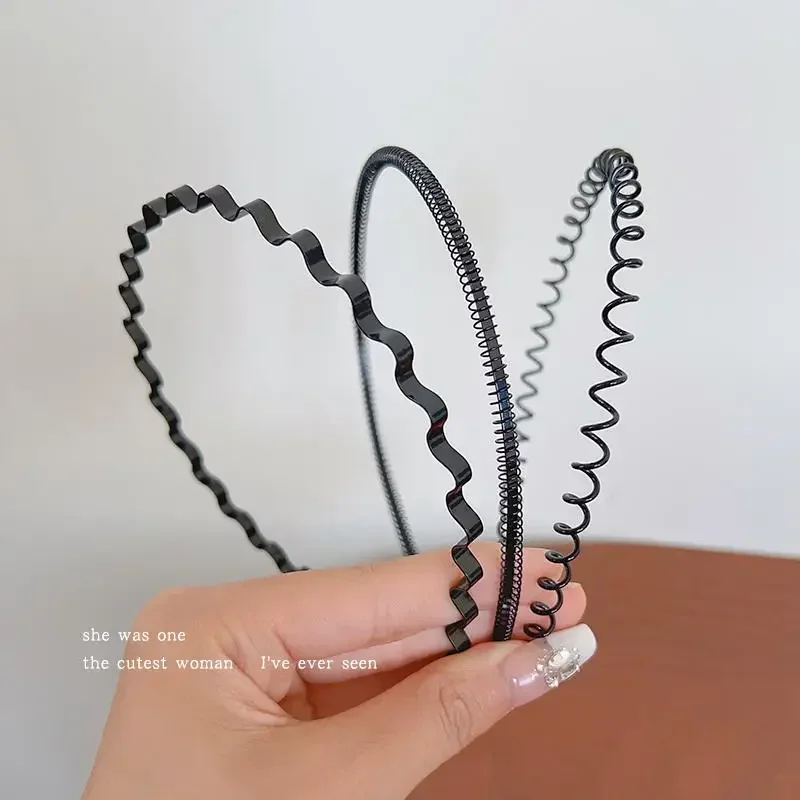 3 Fasce Per Capelli In Metallo Elastiche Unisex – Antiscivolo Per Sport, Makeup, Doccia – Nere