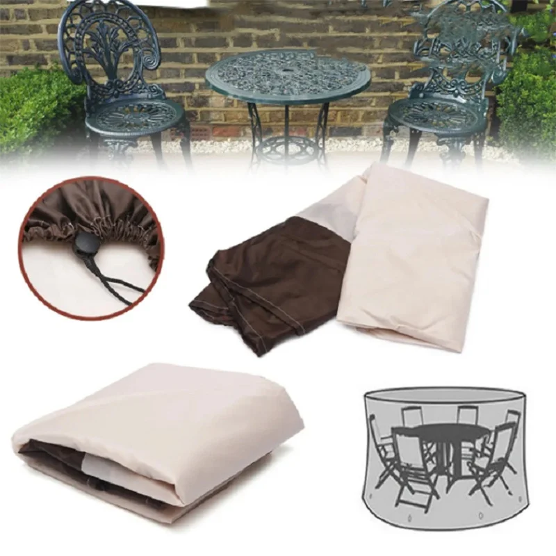 Copritavoli rotondi da patio 210D Mobili da esterno Protezione per divani Pioggia Neve Coperture antipolvere Set di sedie da tavolo Forniture di protezione - immagine 3