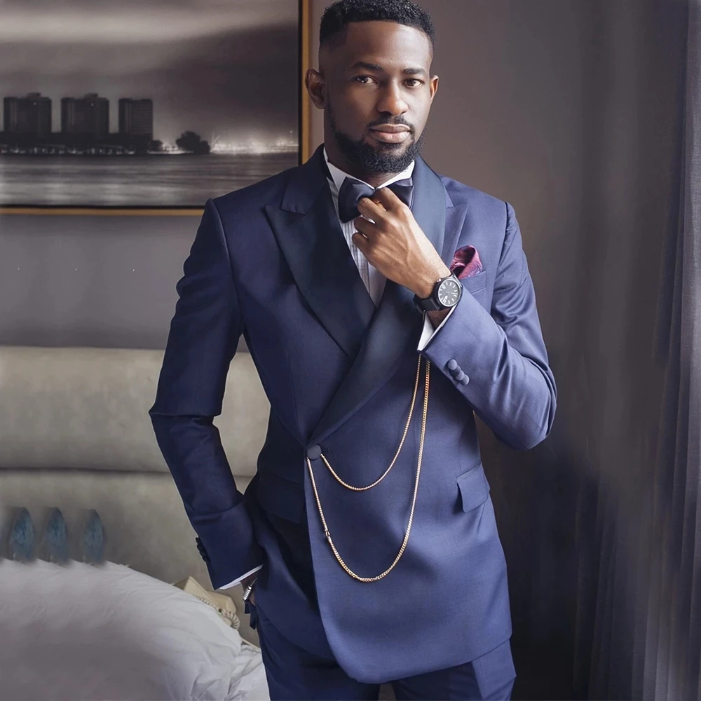 

Special Lapel Navy Wedding Suits for Men Costume Mariage Homme Blazer Jacket Men Tuxedos Groom Wear Blazer 2 Pieces Coat+Pant