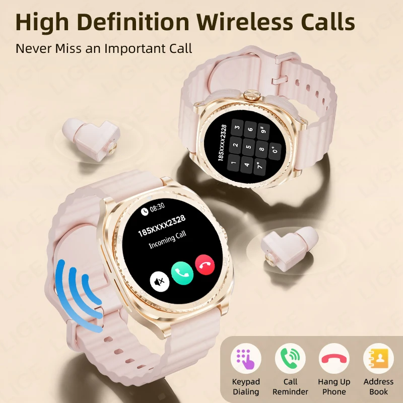 LIGE 2 In 1 TWS Headset Smart Watch 1.53" Women Men NFC Sports Fitness Heart Rate Health Watches Earphone Music Smartwatch 2026