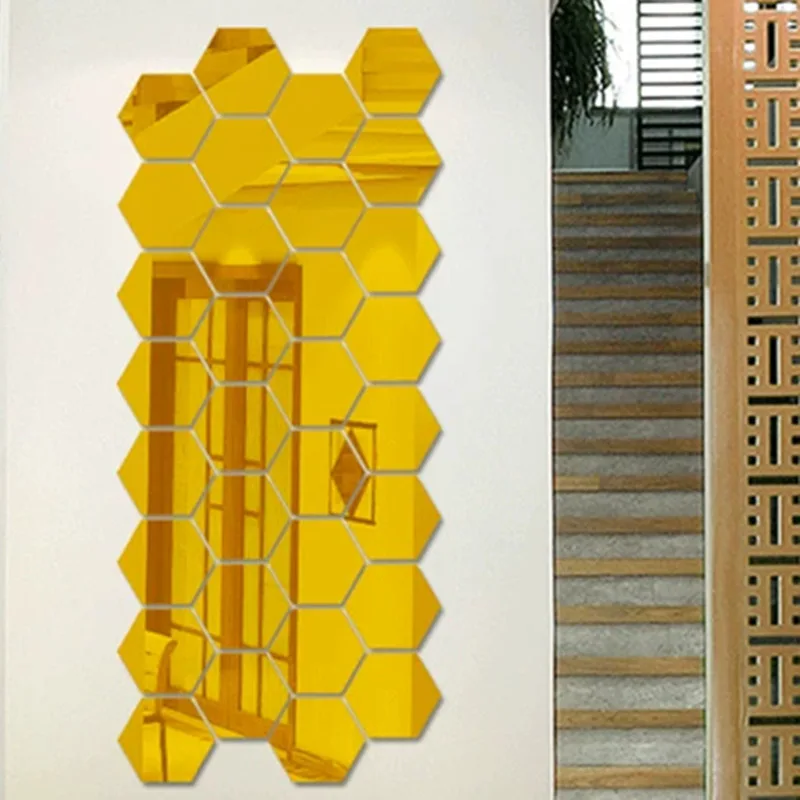 Wall Sticker Acrylic 12pcs 3D Mirror Ornaments Hexagon Adhesive Removable Mini Living Room Bedroom Art
