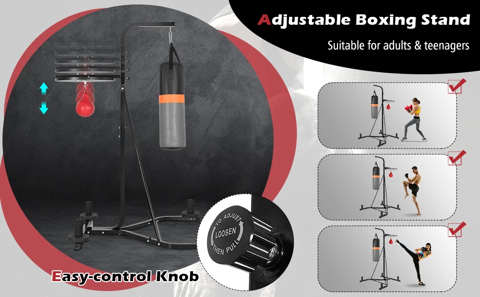 Punching Bag with Stand Adult, Freestanding Boxing Machine with Height Adjustable Speed Ball & Sandbag, Pre Filled Heavy