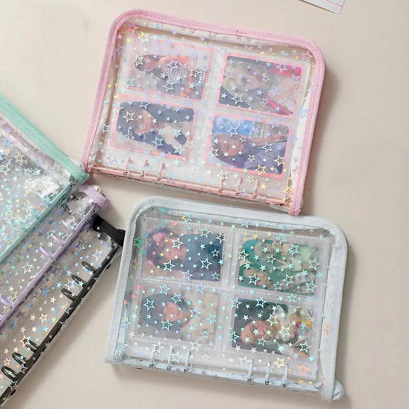 A5 Laser Stern Reißverschluss Binder Sammeln Buch Nachfüllen Organizer DIY Journal Milch Transparent Kpop Idol Fotoalbum Kawaii Briefpapier – Detail 3