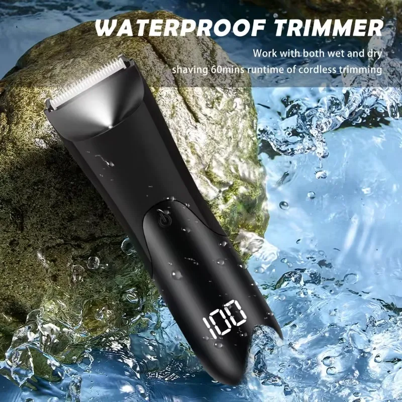 Hair Trimmer Men's Body Hair Trimmer with Light Electric Ball Public Grooming Includes 2 Protective Guards Ceramic Blade Head