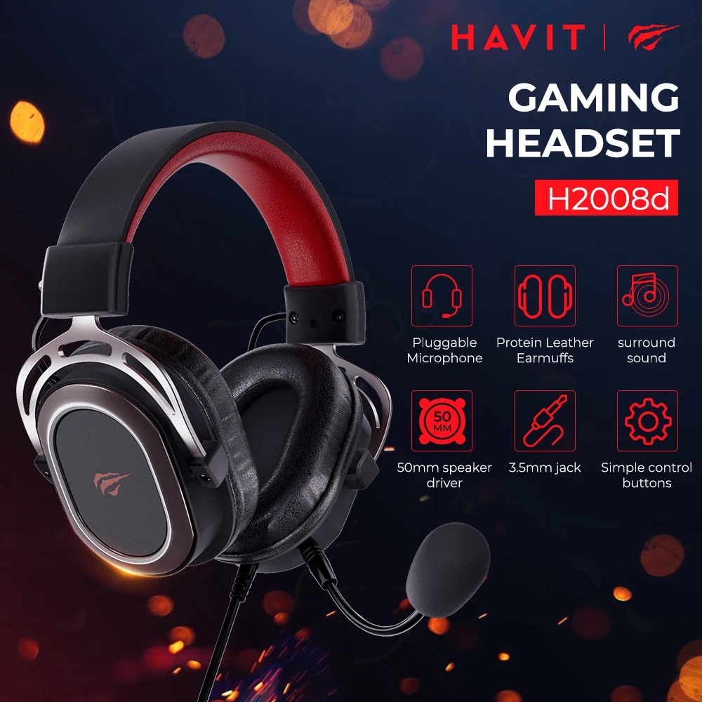 HAVIT H2008d Wired Gaming Headset with 3.5mm Plug 50mm Drivers Surround Sound HD Mic for PS4 PS5 XBox PC Laptop Gamer Headphone best wireless earphones