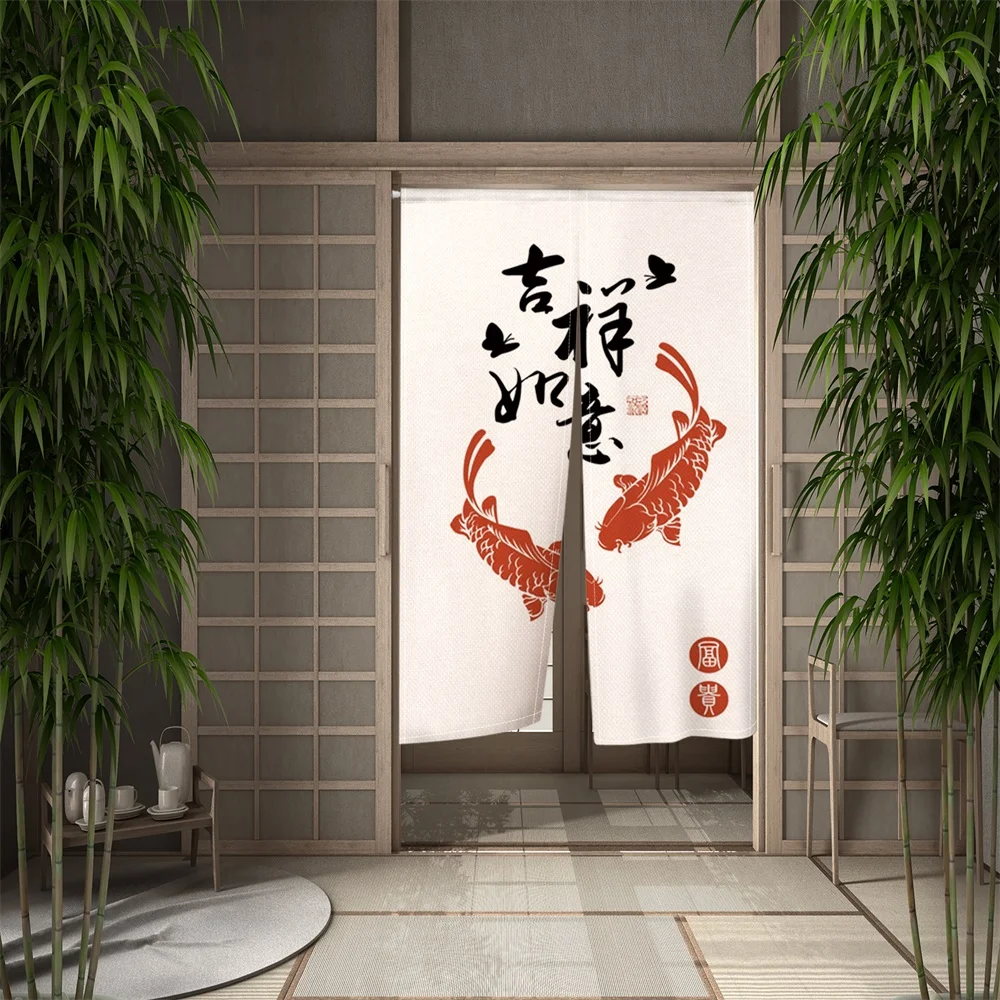 Decor Curtains Japanese Split Hanging Door Curtain Koi Printed Fu Partition Kitchen Bedroom Restaurant Entrance Linen Curtains