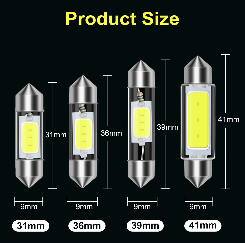 Canbus C5W C10W LED , 31mm, 36mm, 39mm, 41mm, 佺 COB LED ڵ ׸ ,   ȣ , 12V ȭƮ, 10 