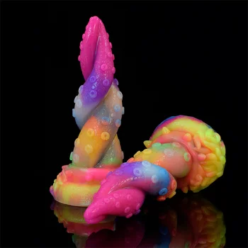 Mulit Color Luminous Dildo Octopus Tentacle Realistic Silicone Anal Plug Glow In Dark Sex Toy For Couples Erotic Stimulator 3