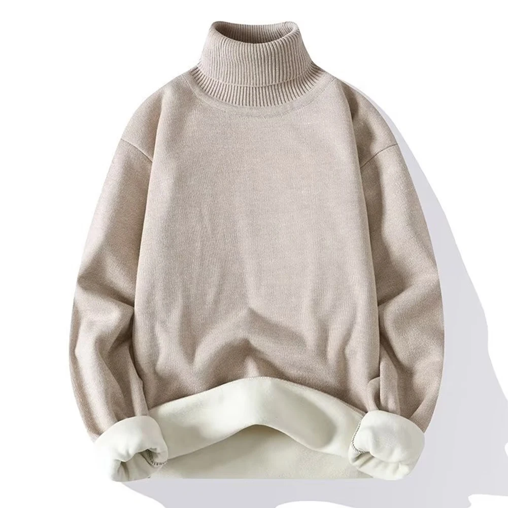 

Fashion Men's Fleece Lined Turtleneck Sweaters Jumper Warm Winter Solid Color Long Sleeve New Knit Pullovers Sweater Clothing