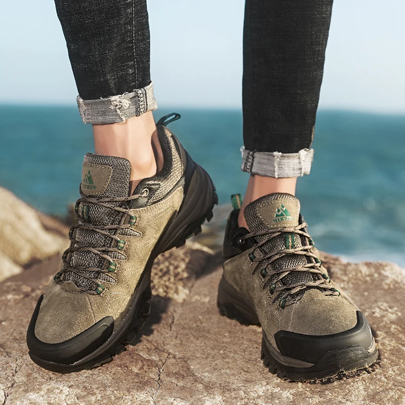 HIKEUP Leather Men's Outdoor Hiking Shoes Tourist Trekking