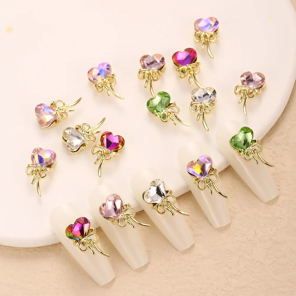 5 Pz/Lotto 2023 Wotobuy K9 Twisted Heart Ribbon Bow Diamond Nail Enhancement Jewelry Decorazione Per Unghie Super Scintillante 17X9Mm