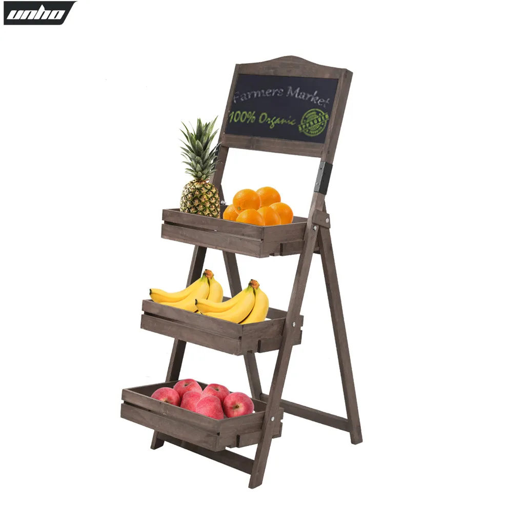 Free Standing Pavement Chalkboard Display Blackboard with 3-tier Plant Shelves Flower Rack for Outdoor Garden Advertisements