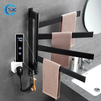 สีดํา/สีขาวห้องน้ําไฟฟ้าอุ่นผ้าเช็ดตัวอุณหภูมิควบคุมผ้าเช็ดตัวหม้อน้ํา Timing ชั้นวางผ้าเช็ดตัวไฟฟ้า 180 °   เครื่องอุ่นผ้าเช็ดตัว 1