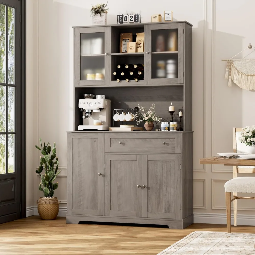 Kitchen Pantry Storage Cabinet, Buffet Cabinet with Hutch, Tall Kitchen Hutch Cabinet with Microwave Stand, Food Pantry