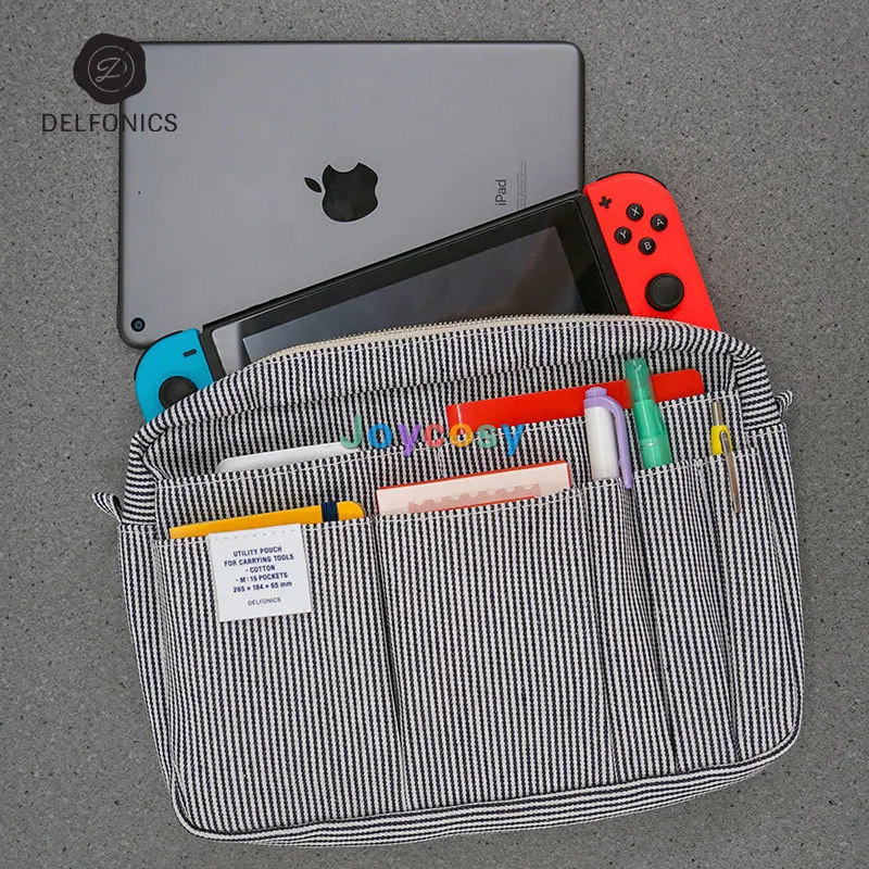 Delfonics 내부 휴대 다기능 대용량 캔버스 펜슬 백, 레트로 디자인, S M XS 문구 보관 가방