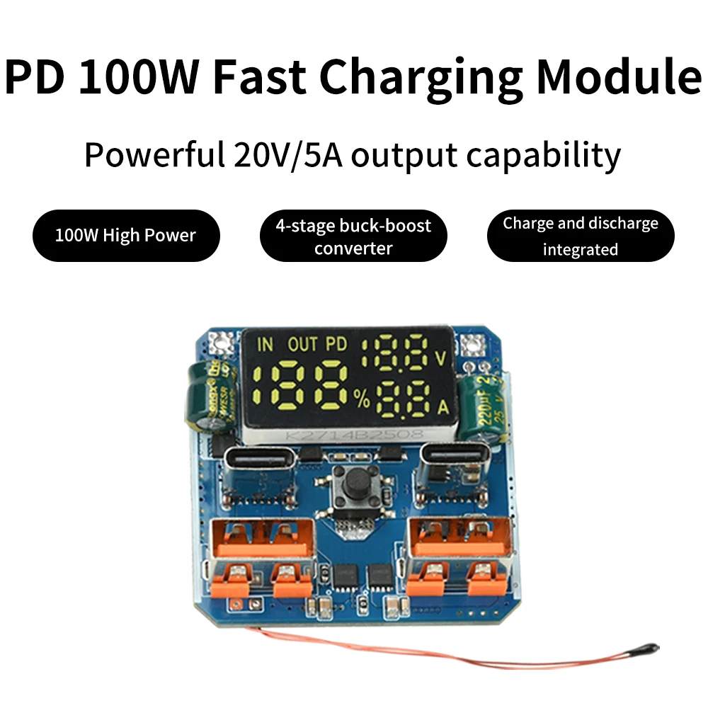 Chargeur Multiport PD100W 20V5A USB C + USB A avec Affichage Batterie