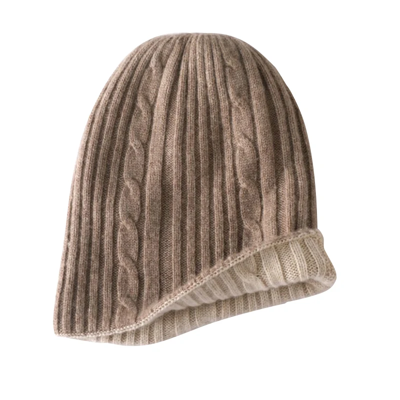 Sparsil 100% Pure Cashmere Beanies for Women Winter Double-sided Wearable Bonnet Warm Thick 2 Layer Twisted Beanie y2k Skullies 3