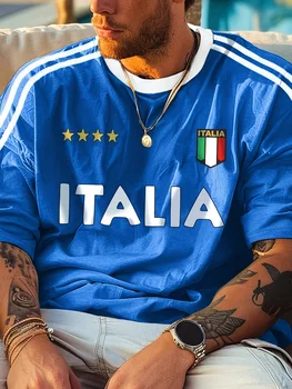 T-shirt con bandiera italiana - adatta sia per uomo che per donna - per attività estive all'aperto e abbigliamento da calcio - moda streetwear