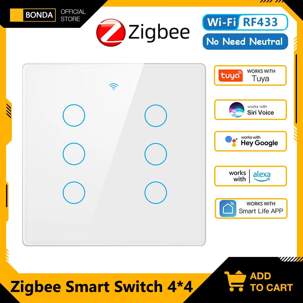 Interruptor Inteligente Tuya-zigbee Sensor de Toque Brasil Interruptor de Luz ou Gang Trabalhe com Alexa Google Home Alice Rf433 Rf433
