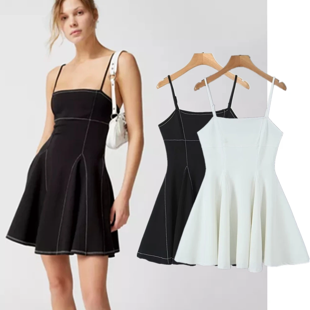 

Maxdutti Ins Blogger Girls Sexy Mini Dress Women French Strapless Sexy Sling Dress Fashion Retro Beach Summer